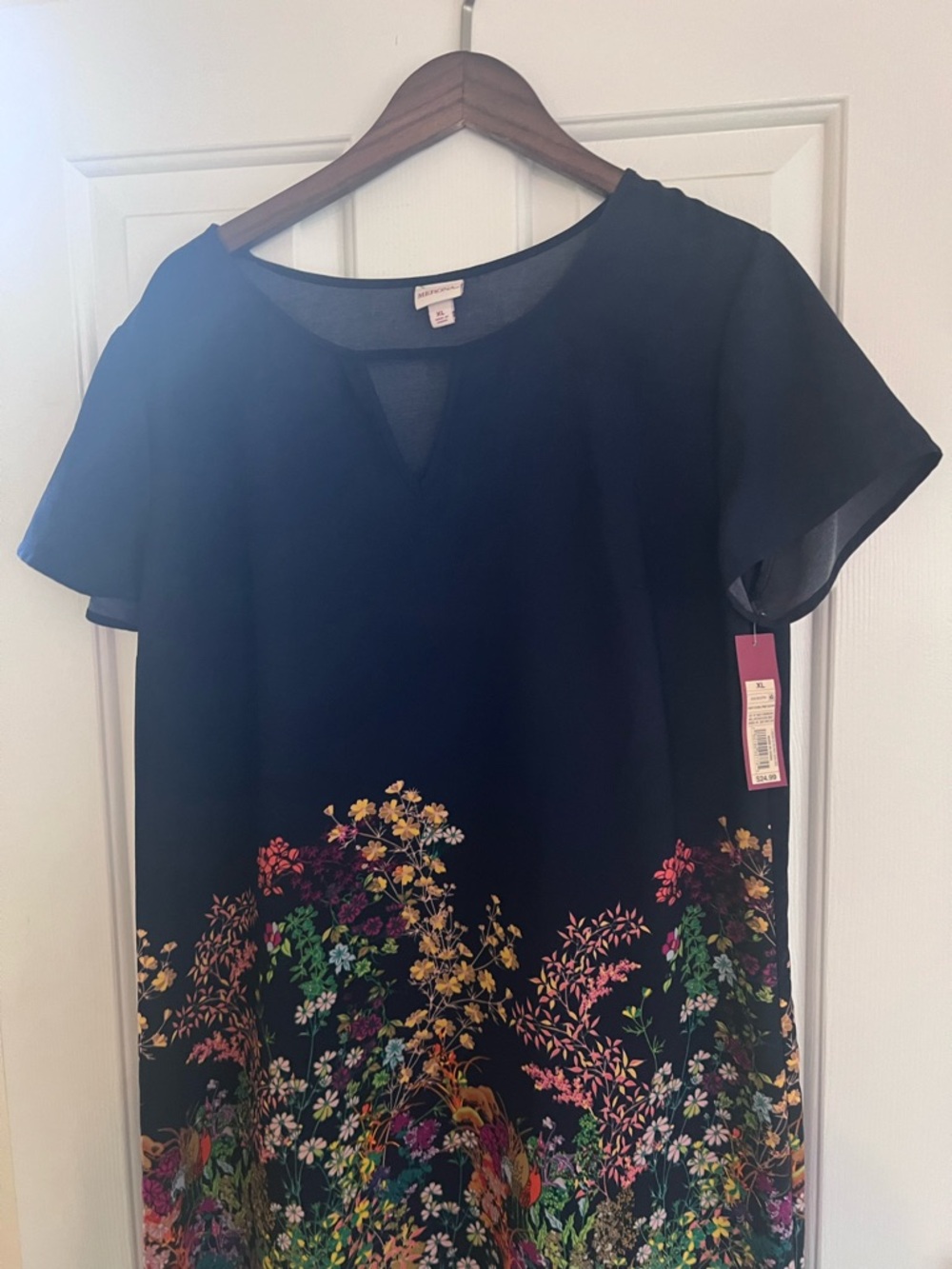 NWT Merona Navy Shift Dress with Multicolor Floral Border. XL - Picture 4 of 7